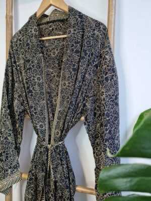 Men's Silk Boho Kimonos in Black Beige Regal Monochromic look - Image 3