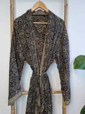 Men's Silk Boho Kimonos in Black Beige Regal Monochromic look - Image 4