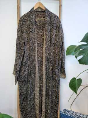 Men's Silk Boho Kimonos in Black Beige Regal Monochromic look - Image 5