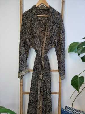 Men's Silk Boho Kimonos in Black Beige Regal Monochromic look - Image 6