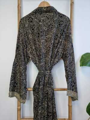 Men's Silk Boho Kimonos in Black Beige Regal Monochromic look - Image 8