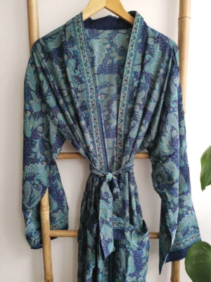 Men's Silk Boho Kimonos in Navy Paisley Regal - Image 2