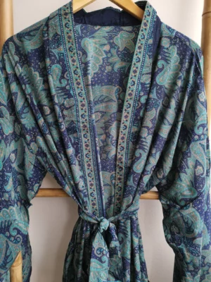 Men's Silk Boho Kimonos in Navy Paisley Regal - Image 3