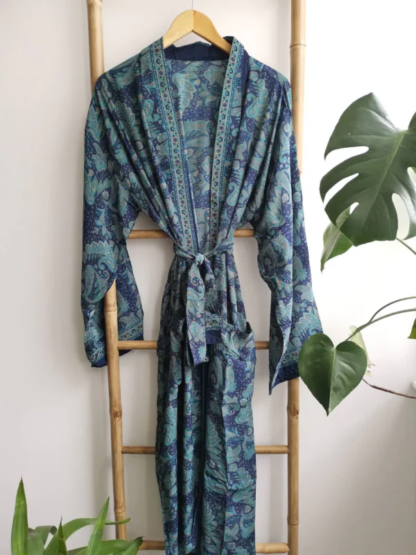 Men's Silk Boho Kimonos in Navy Paisley Regal