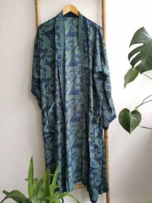 Men's Silk Boho Kimonos in Navy Paisley Regal - Image 5