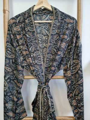 Men's Silk Boho Kimonos in Black Regal Monochromic style - Image 2