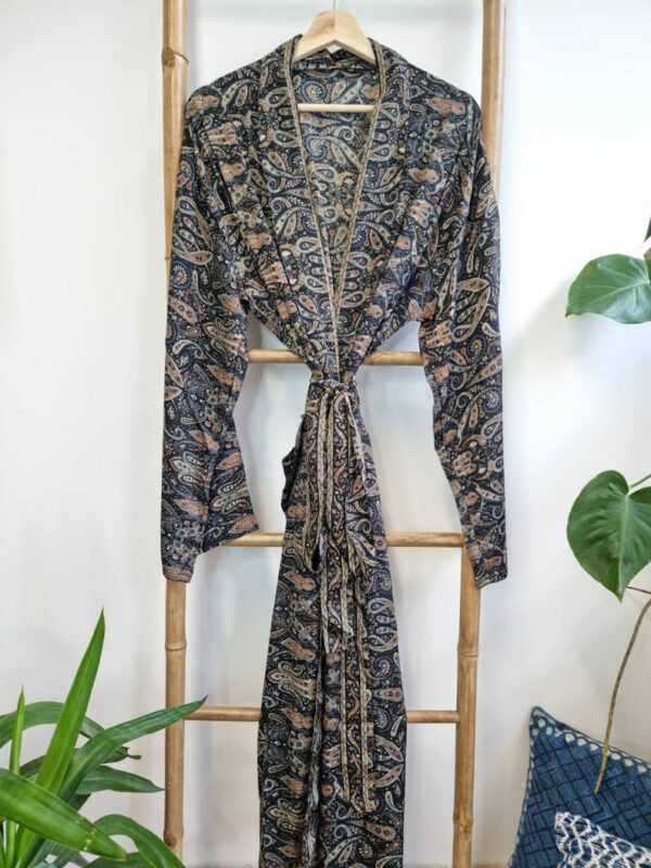 Men's Silk Boho Kimonos in Black Regal Monochromic style