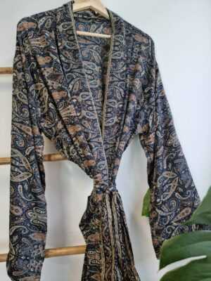 Men's Silk Boho Kimonos in Black Regal Monochromic style - Image 8