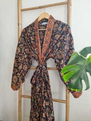 Men's Silk Boho Kimonos in Black Rust Beige Mughal - Image 2