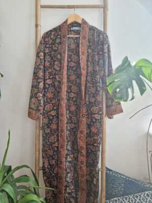 Men's Silk Boho Kimonos in Black Rust Beige Mughal - Image 3