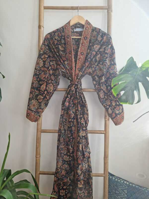 Men's Silk Boho Kimonos in Black Rust Beige Mughal