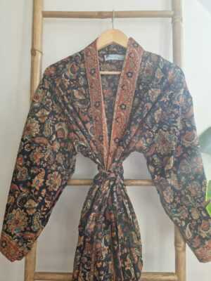 Men's Silk Boho Kimonos in Black Rust Beige Mughal - Image 4