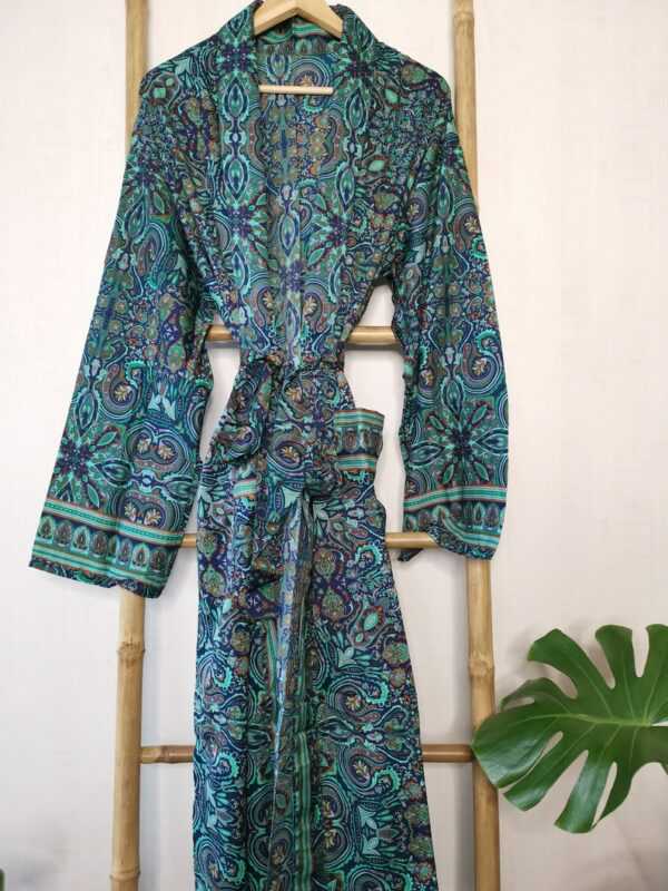 Men's Silk Boho Kimonos in Digital Turquoise Aqua Sea Wonder