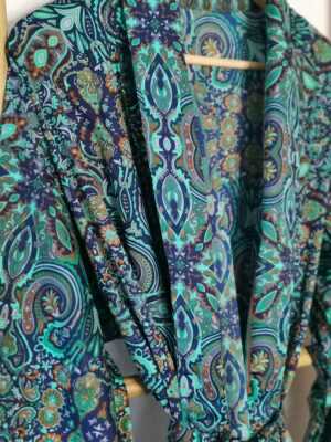 Men's Silk Boho Kimonos in Digital Turquoise Aqua Sea Wonder - Image 3
