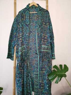 Men's Silk Boho Kimonos in Digital Turquoise Aqua Sea Wonder - Image 5