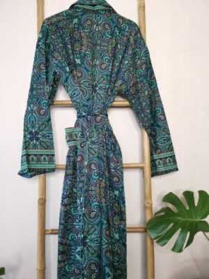Men's Silk Boho Kimonos in Digital Turquoise Aqua Sea Wonder - Image 6