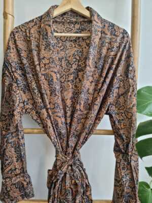 Men's Silk Boho Kimonos in Muted Orange Black - Image 2