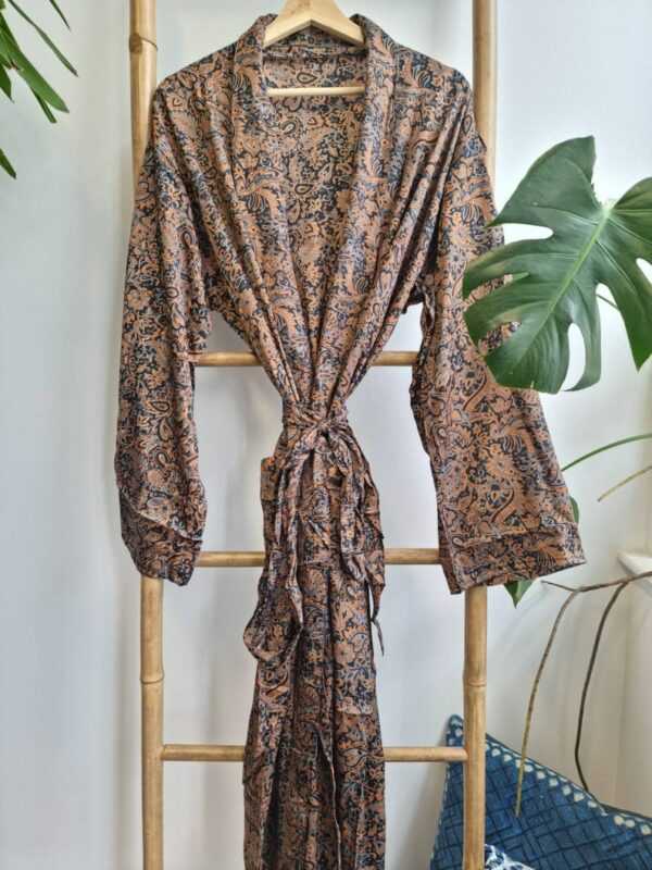 Men's Silk Boho Kimonos in Muted Orange Black