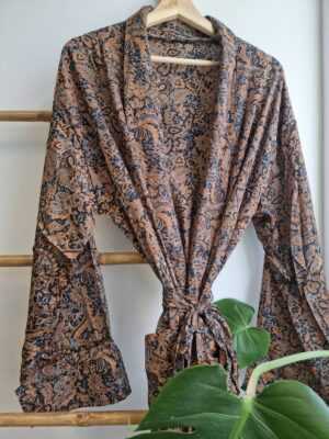 Men's Silk Boho Kimonos in Muted Orange Black - Image 3