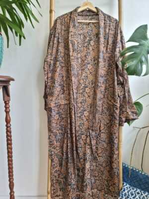 Men's Silk Boho Kimonos in Muted Orange Black - Image 4
