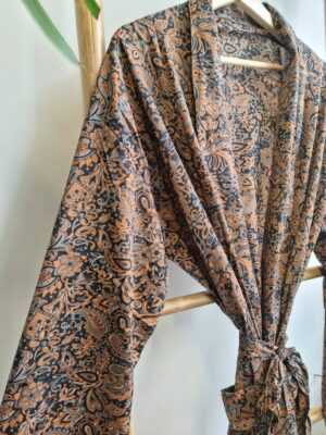 Men's Silk Boho Kimonos in Muted Orange Black - Image 5
