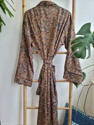 Men's Silk Boho Kimonos in Muted Orange Black - Image 7
