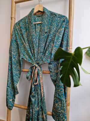 Men's Silk Boho Kimonos Black Beige-Nomad Magic - Image 4