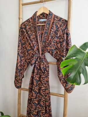 Men's Silk Boho Kimonos in Black Rust Beige Paisley - Image 2