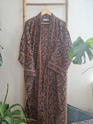 Men's Silk Boho Kimonos in Black Rust Beige Paisley - Image 4