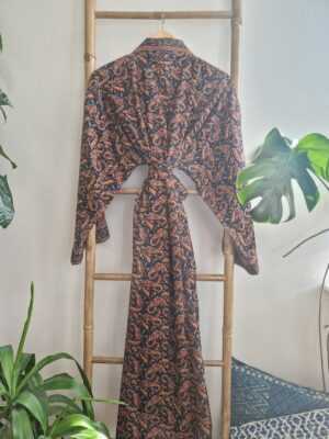 Men's Silk Boho Kimonos in Black Rust Beige Paisley - Image 6