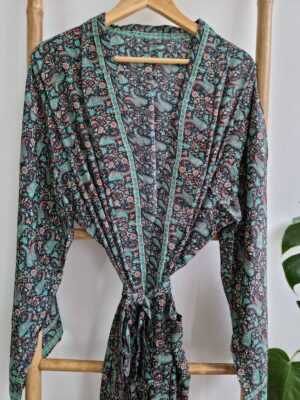Men's Silk Boho Kimonos in Black Turquoise Paisley - Image 2