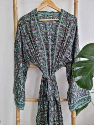 Men's Silk Boho Kimonos in Black Turquoise Paisley - Image 5