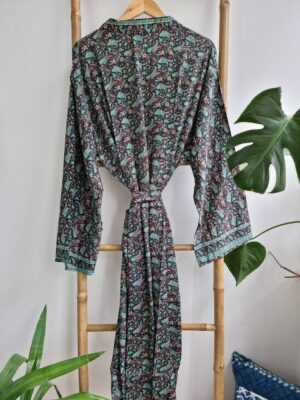 Men's Silk Boho Kimonos in Black Turquoise Paisley - Image 7