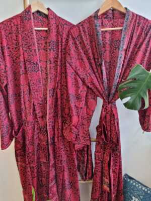 Couple Set Silk Boho Kimonos unisex in Ocean Royal Blue & Aqua Green - Image 3