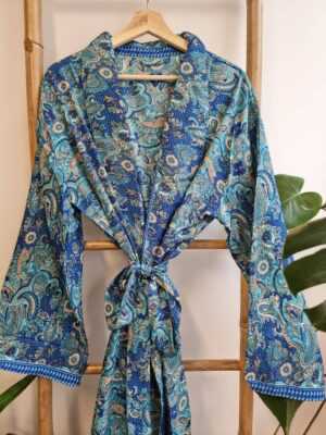 Men's Silk Boho Kimonos Man in Turquoise Sea Ocean Blue Aqua - Image 2