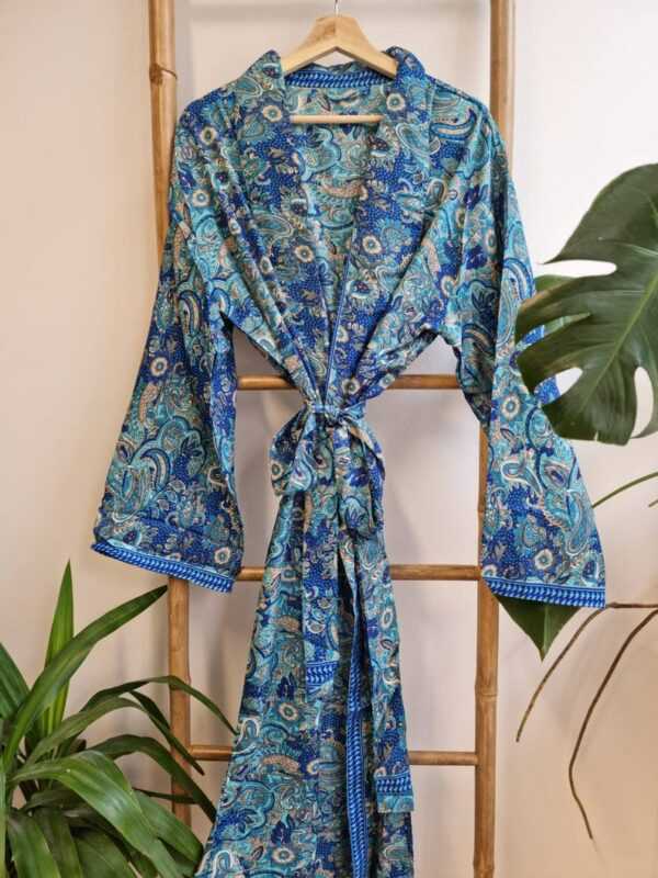 Men's Silk Boho Kimonos Man in Turquoise Sea Ocean Blue Aqua