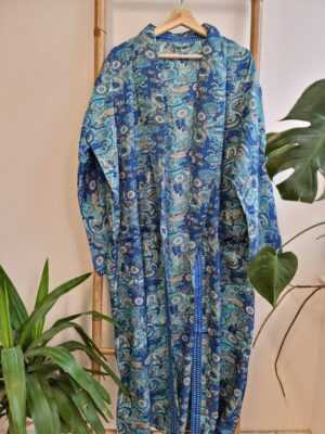 Men's Silk Boho Kimonos Man in Turquoise Sea Ocean Blue Aqua - Image 4