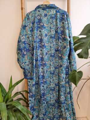 Men's Silk Boho Kimonos Man in Turquoise Sea Ocean Blue Aqua - Image 5