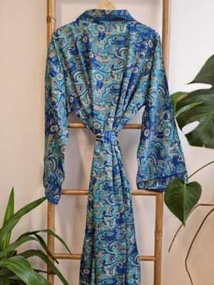 Men's Silk Boho Kimonos Man in Turquoise Sea Ocean Blue Aqua - Image 6