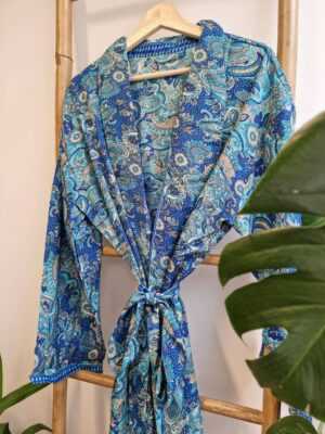 Men's Silk Boho Kimonos Man in Turquoise Sea Ocean Blue Aqua - Image 7
