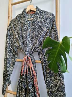 Men's Silk Boho Kimonos Man in Black Beige Monochrome Magic - Image 6