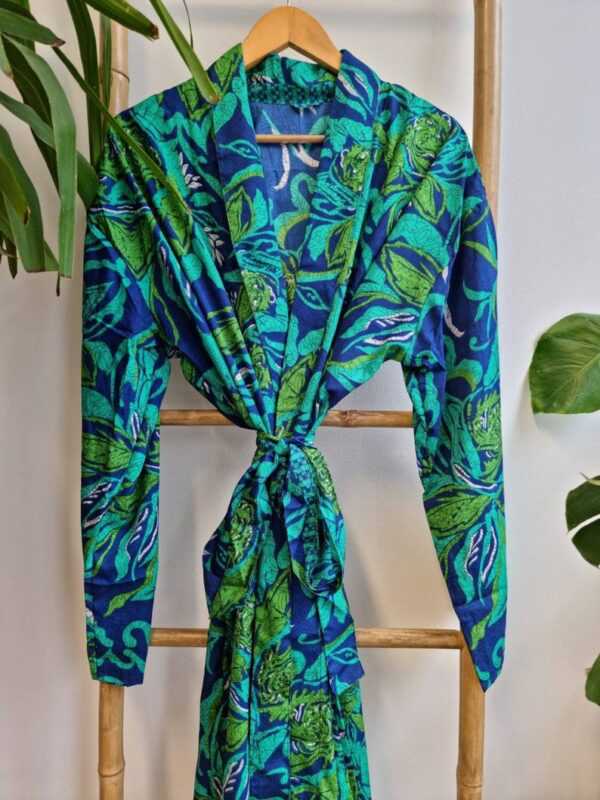 Men's Silk Boho Kimonos in Digital Aqua Paisley Sea