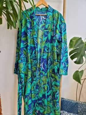 Men's Silk Boho Kimonos in Digital Aqua Paisley Sea - Image 2