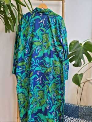 Men's Silk Boho Kimonos in Digital Aqua Paisley Sea - Image 3