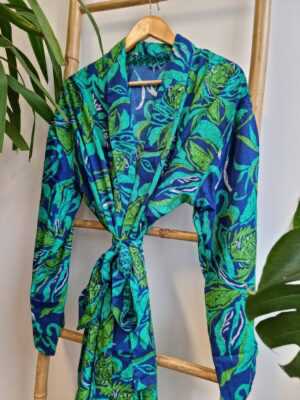Men's Silk Boho Kimonos in Digital Aqua Paisley Sea - Image 4