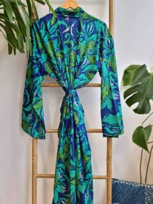 Men's Silk Boho Kimonos in Digital Aqua Paisley Sea - Image 5