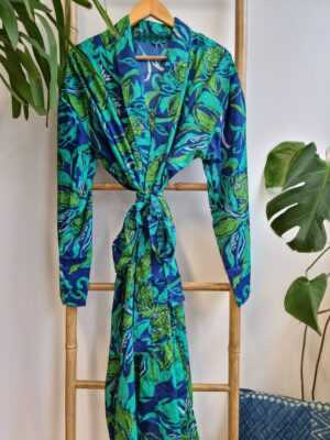 Men's Silk Boho Kimonos in Digital Aqua Paisley Sea - Image 6
