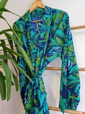 Men's Silk Boho Kimonos in Digital Aqua Paisley Sea - Image 7