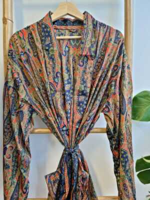 Men's Silk Boho Kimonos in Deep Navy, Olive Green, & Rust Paisley - Image 2