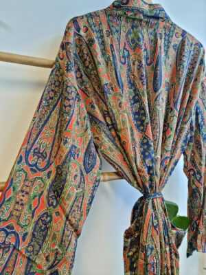Men's Silk Boho Kimonos in Deep Navy, Olive Green, & Rust Paisley - Image 3